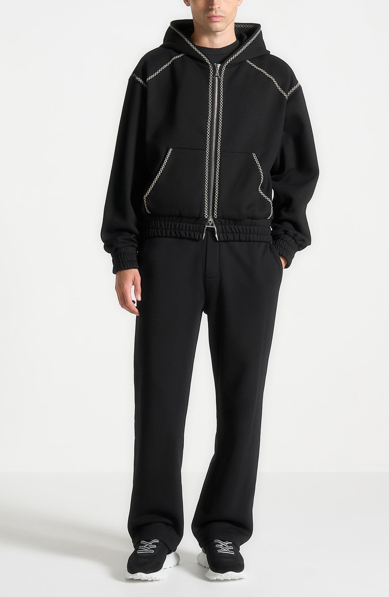 Manière De Voir Ivan Whipstitch Raglan Effect Zip Hoodie, Alternate, color, Black