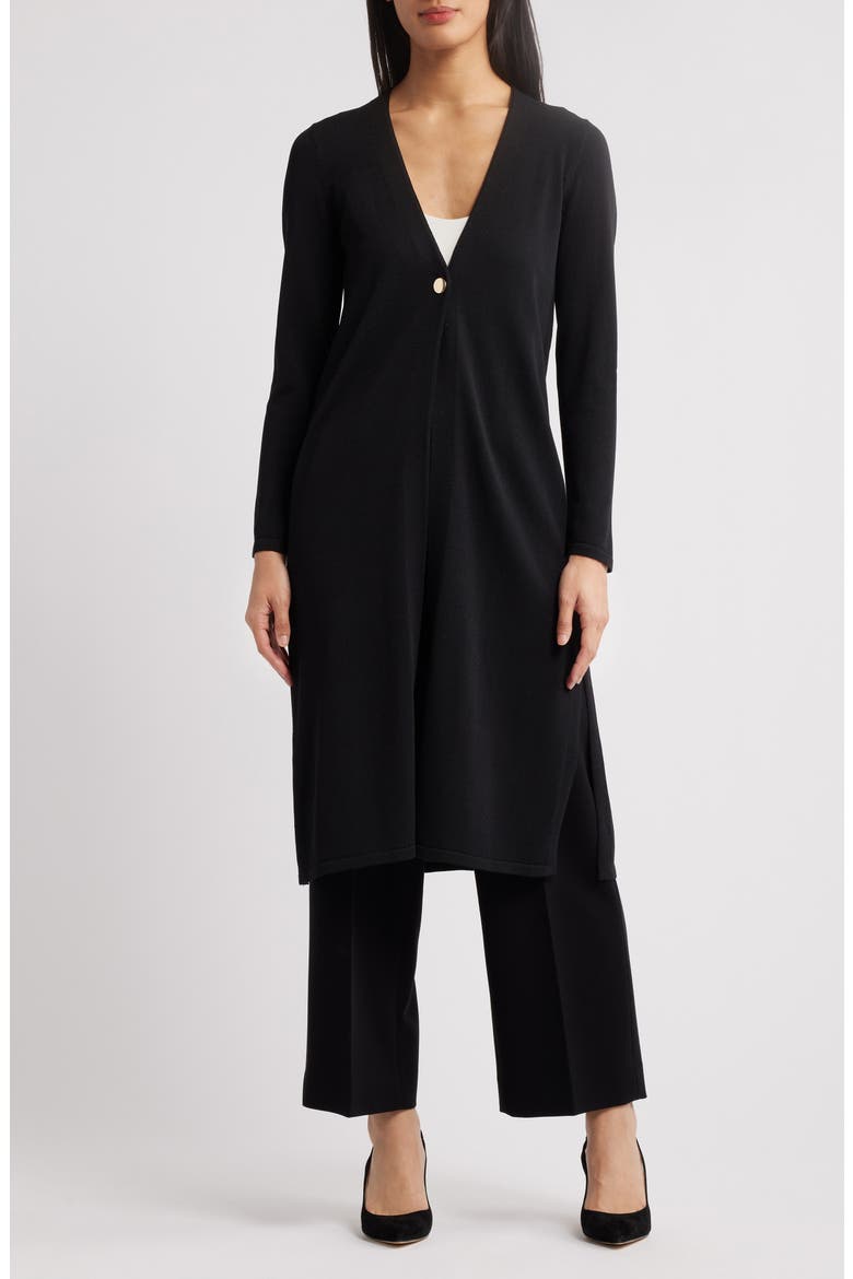One-Button Duster Cardigan, Main, color, ANNE BLACK