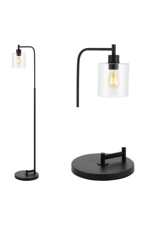 Axel Modern 60" Iron/Seeded Glass Farmhouse Industrial LED Floor Lamp, Black