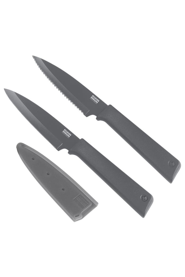 Non-Stick Straight & Serrated Paring Knife Set, Main, color, Gray