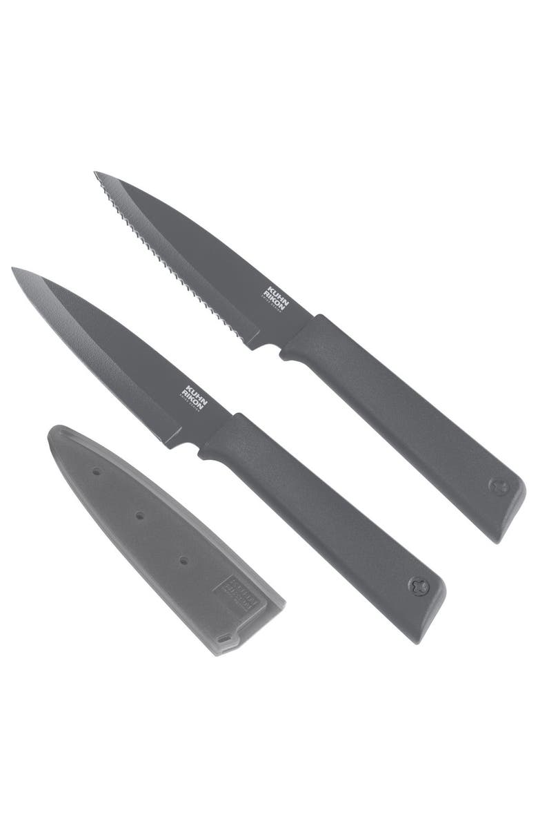 Kuhn Rikon Non-Stick Straight & Serrated Paring Knife Set, Main, color, Gray