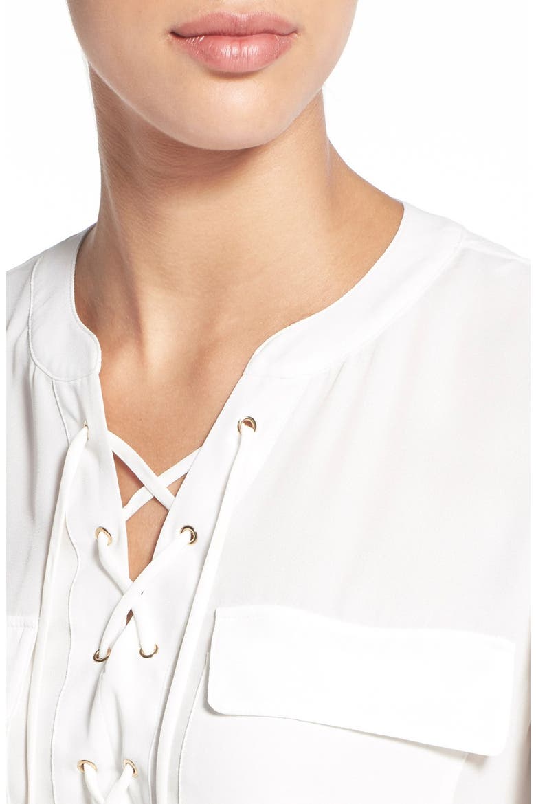 Lace-Up Neck Two-Pocket Blouse, Alternate, color, NEW IVORY