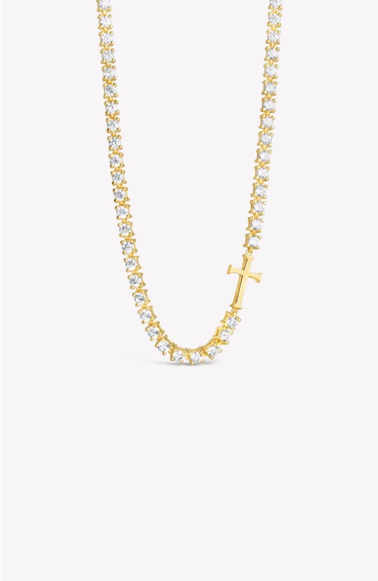 Rizen Jewelry Luminous Cross Tennis Necklace, Main, color, 18K Gold Plated