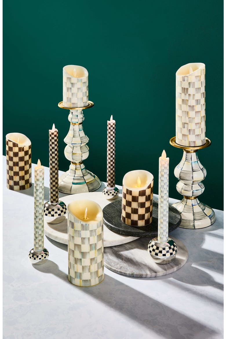 Set of 2 Courtly Check Flameless Dinner Candles, Alternate, color, BLACK/ WHITE