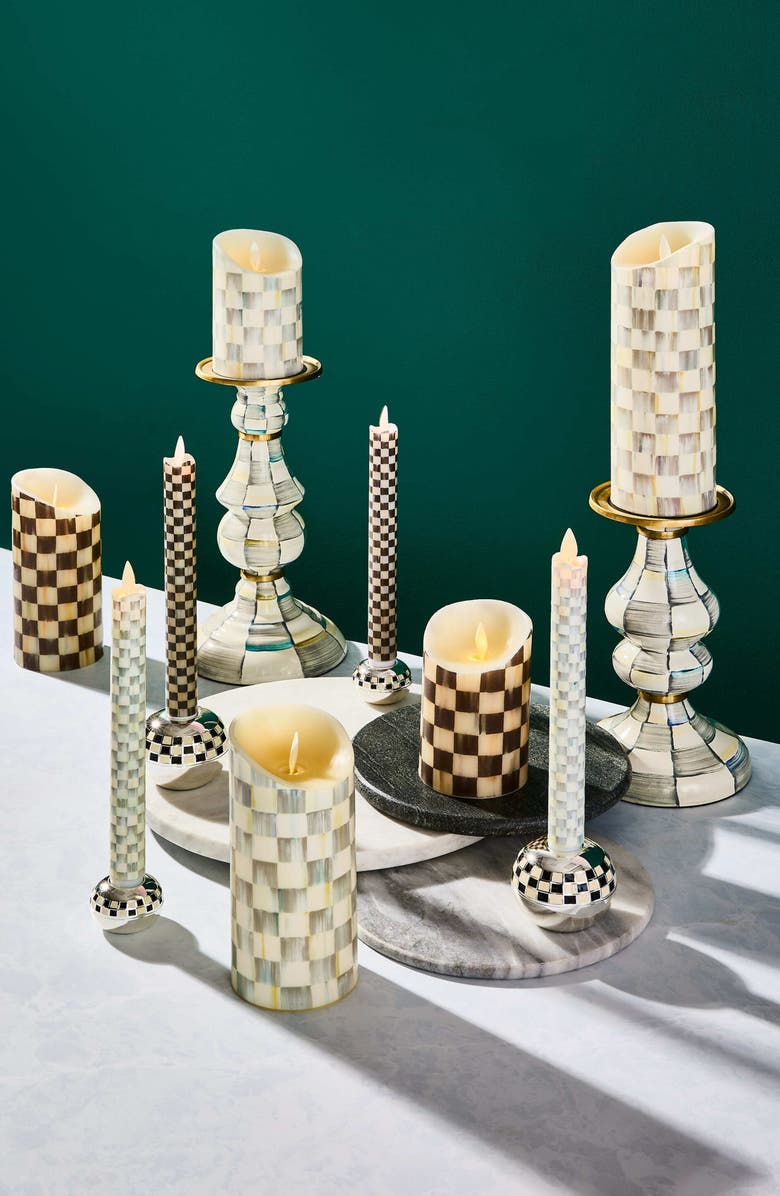 MACKENZIE CHILDS Set of 2 Courtly Check Flameless Dinner Candles, Alternate, color, Black/ White