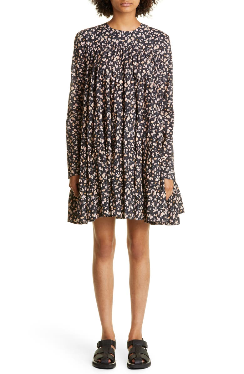 Merlette Soliman Floral Tiered Long Sleeve Pima Cotton Dress, Main, color, 