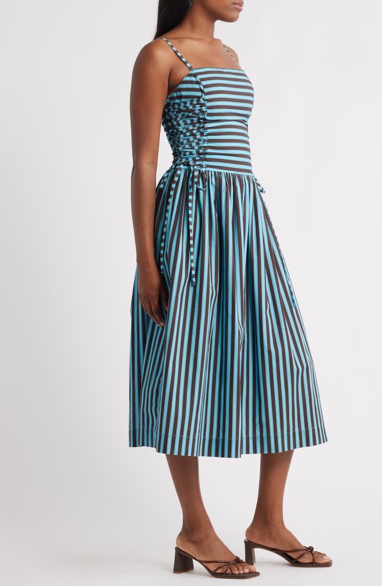 Damson Madder Angelina Stripe Lace-Up Side Midi Sundress, Alternate, color, Blue