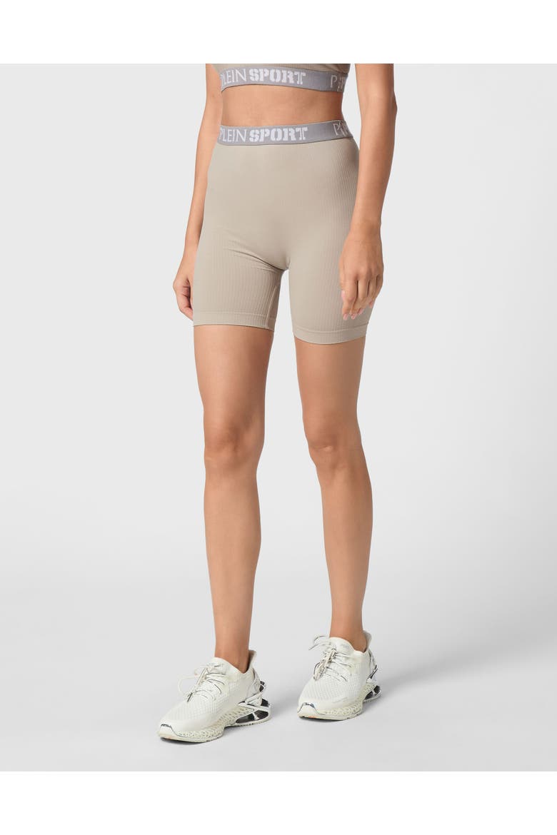 Rib Seamless Biker Shorts Logo Women, Main, color, darkgrey