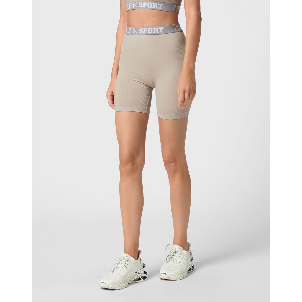 PLEIN SPORT Rib Seamless Biker Shorts Logo Women in Darkgrey at Nordstrom, Size Medium