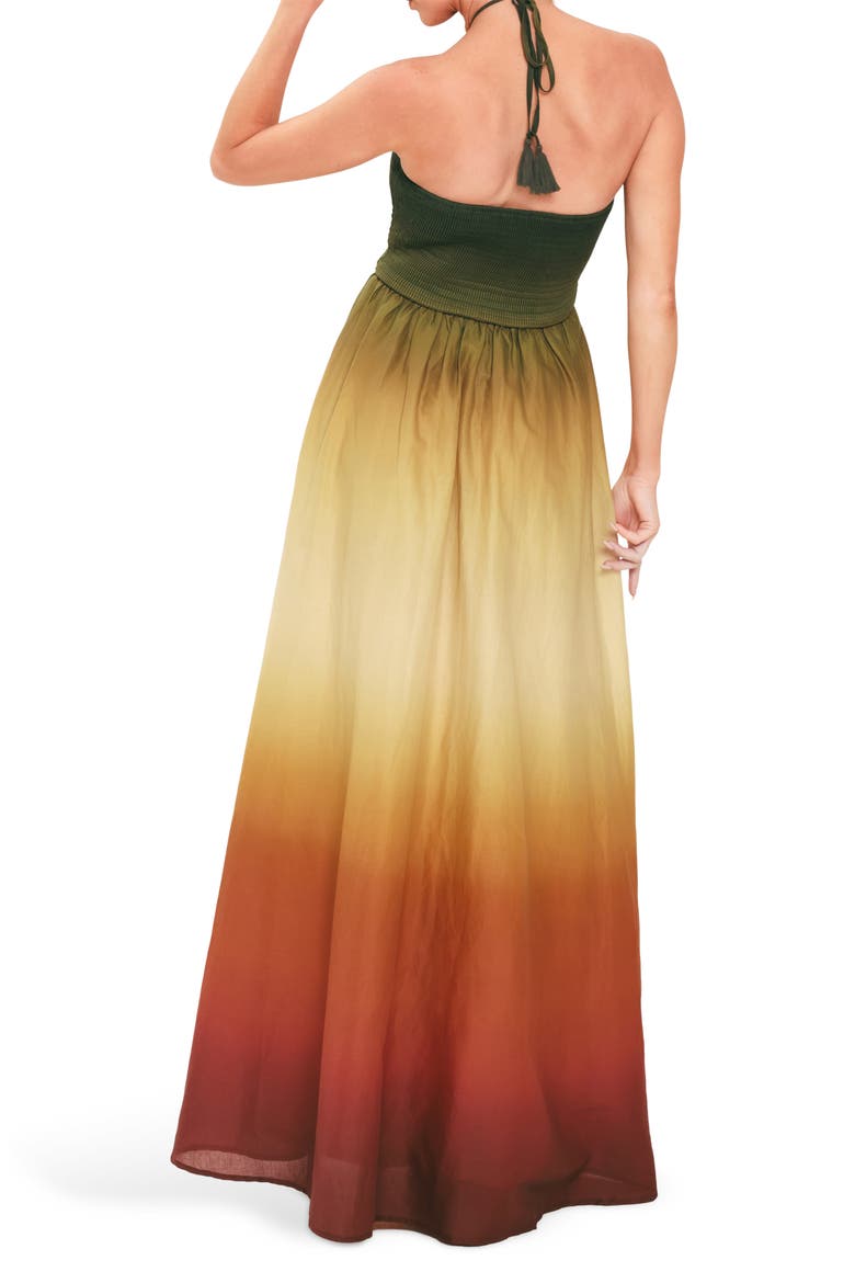 Ombré Halter Neck Cotton Maxi Dress, Alternate, color, OLIVE RUST