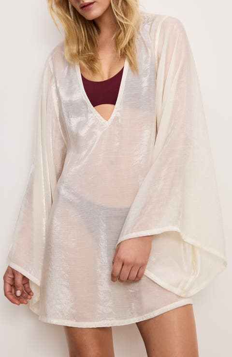 Plunge Long Sleeve Sheer Cover-Up Tunic