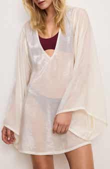 Good American Plunge Long Sleeve Sheer Cover-Up Tunic