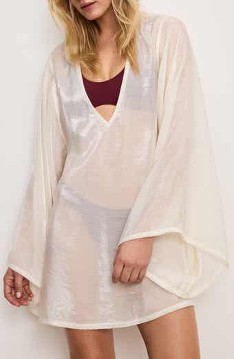 Good American Plunge Long Sleeve Sheer Cover-Up Tunic