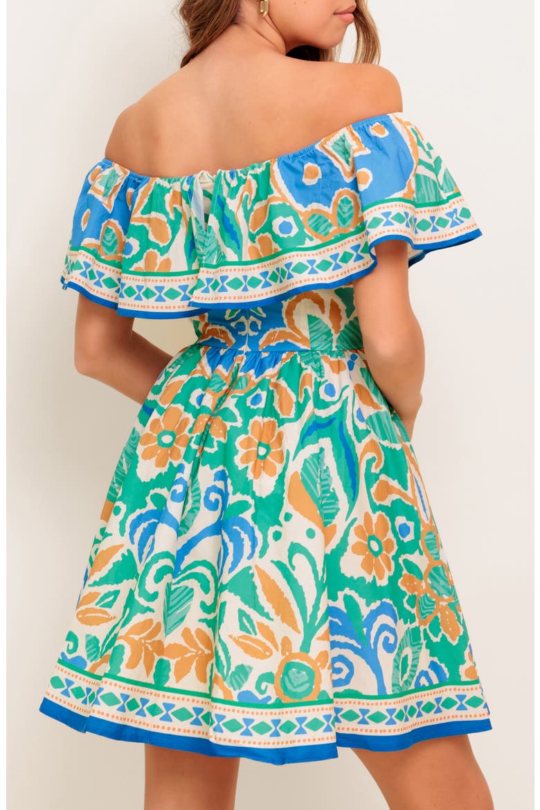 Off-the-Shoulder Print Mini Dress, Alternate, color, SAGE BLUE