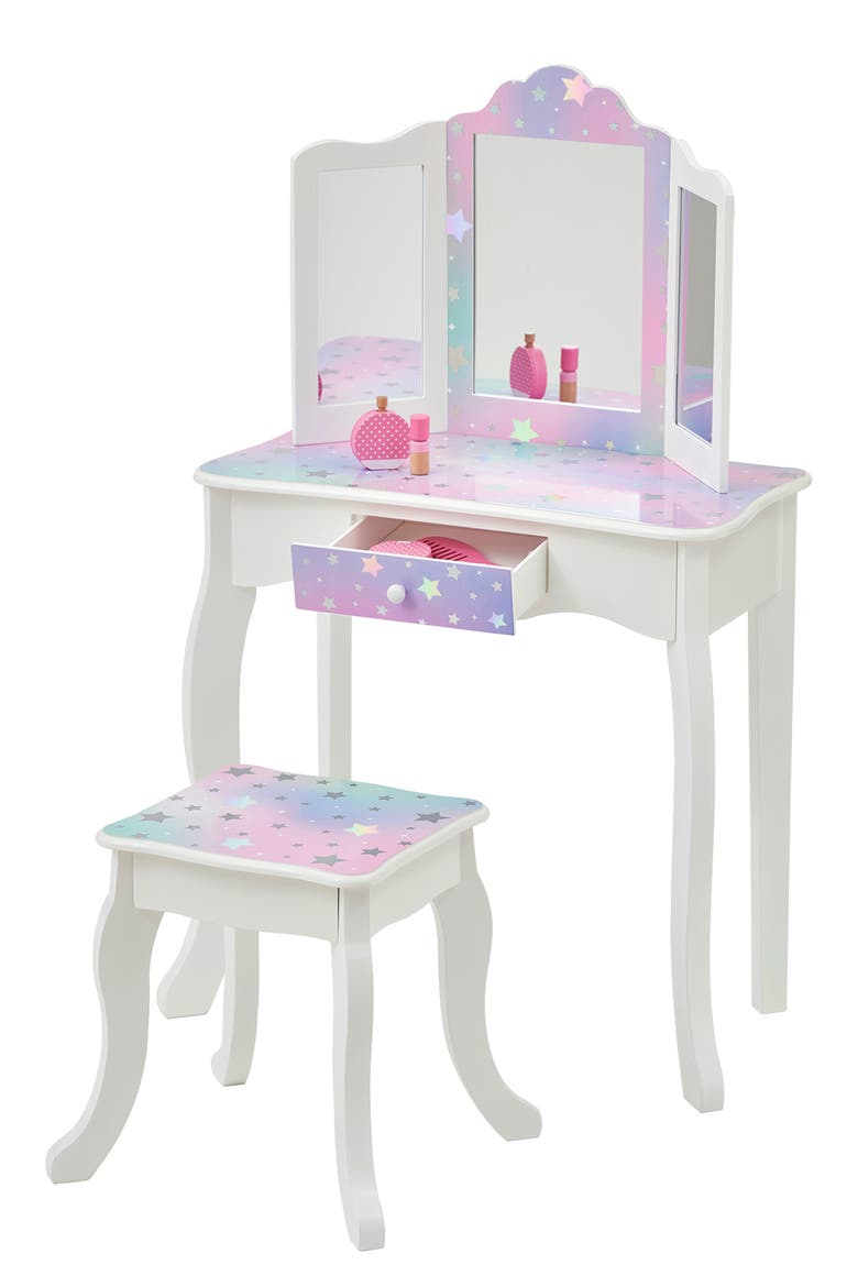 Princess Gisele Star Sky Vanity & Stool Set, Alternate, color, WHITE/ LAVENDER