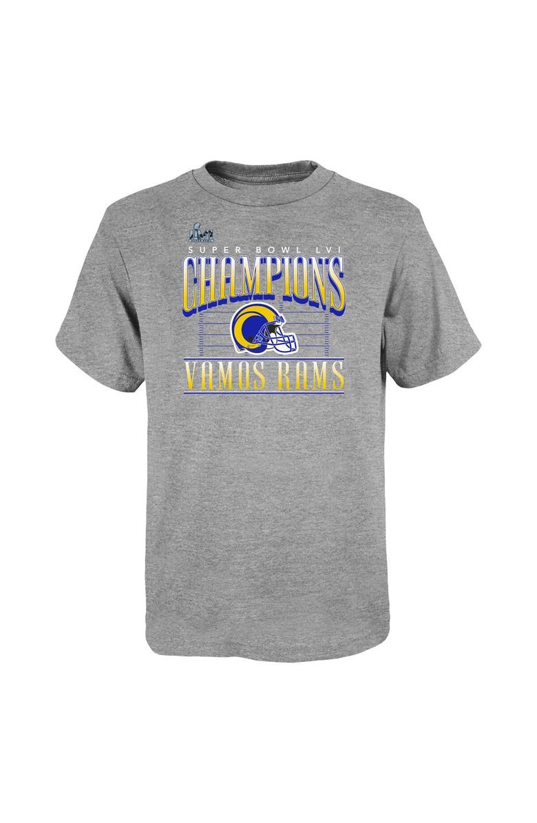 FANATICS Youth Fanatics Branded Heathered Gray Los Angeles Rams Super Bowl LVI Champions Game Plan Hometown T-Shirt, Alternate, color, 