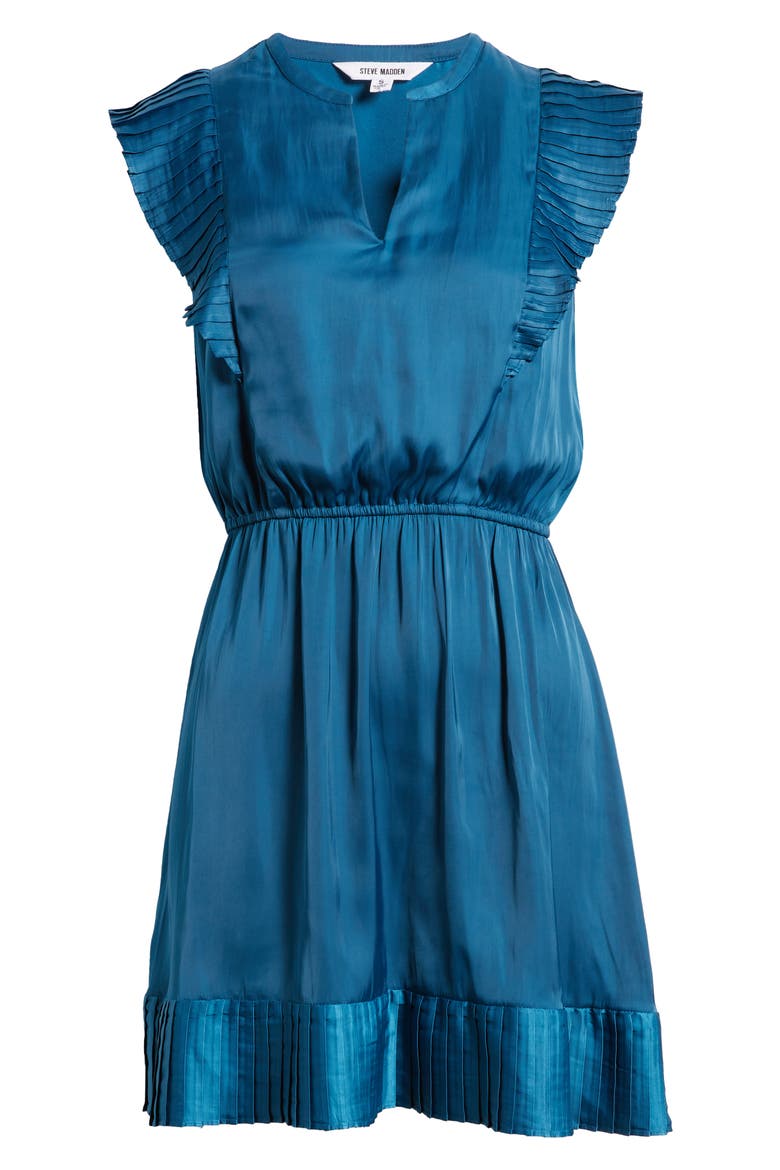 Verona Pleated Cap Sleeve Minidress, Alternate, color, MOROCCAN BLUE
