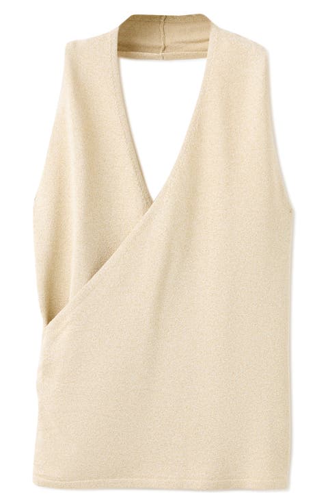 Metallic Cross Neck Fine Knit Top