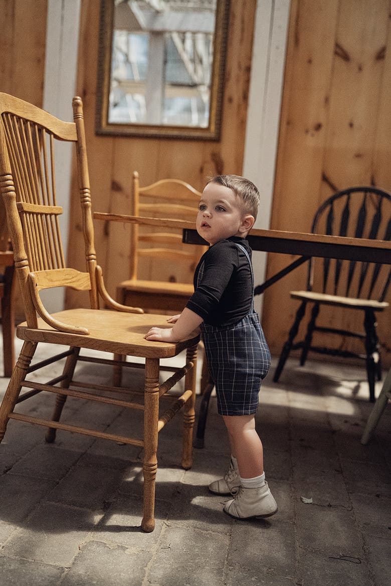 Boy Woven Plaid Overall with Removable Straps, Alternate, color, Beige