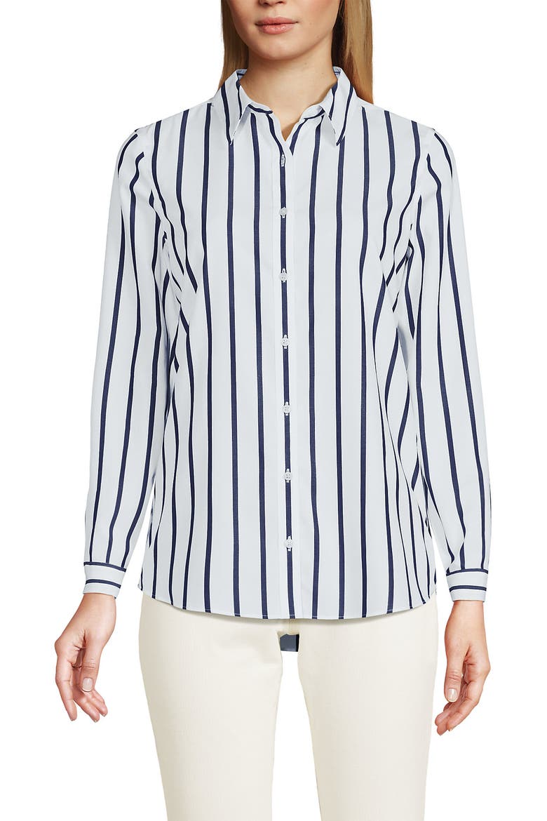 No Iron Supima Cotton Long Sleeve Shirt, Main, color, White/Navy Classic Stripe