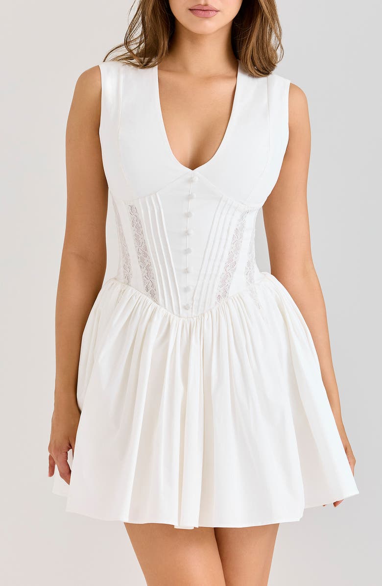 HOUSE OF CB Carmel Stretch Cotton Fit & Flare Minidress, Alternate, color, White