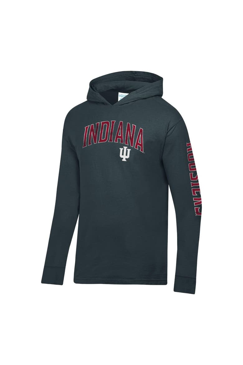 Men's ComfortWash  Charcoal Indiana Hoosiers Long Sleeve Hooded T-Shirt, Alternate, color, Charcoal