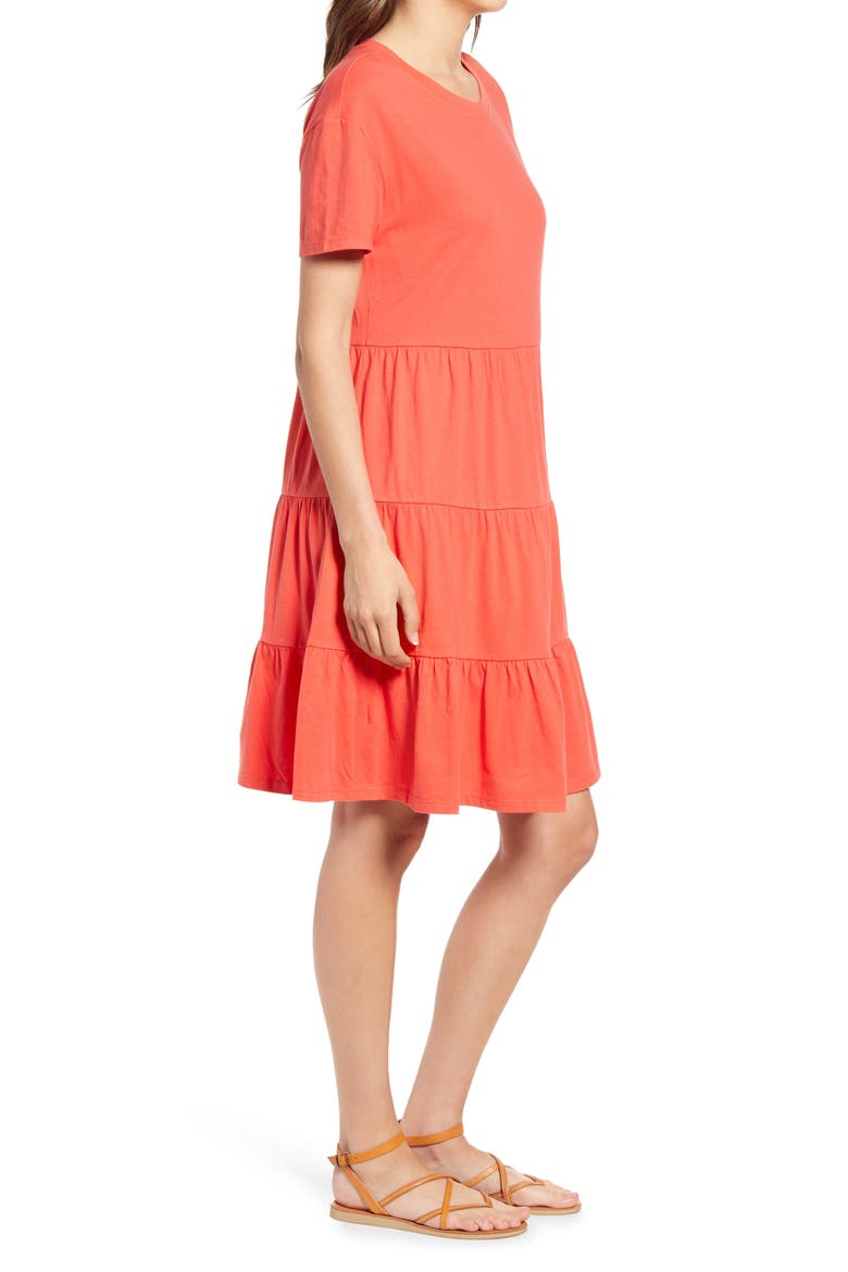 Tiered T-Shirt Dress, Alternate, color, RED CAYENNE