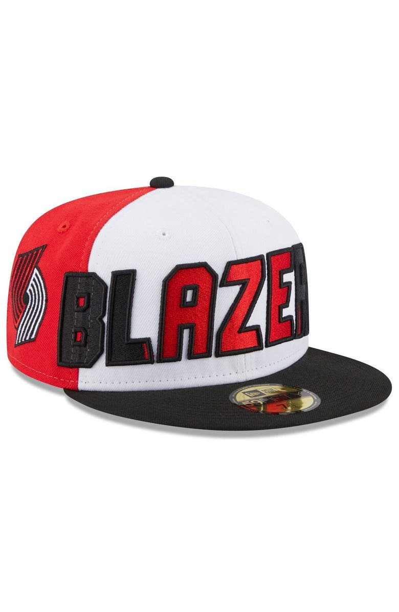 New Era Men's New Era White/Black Portland Trail Blazers Back Half 59FIFTY Fitted Hat, Main, color, 