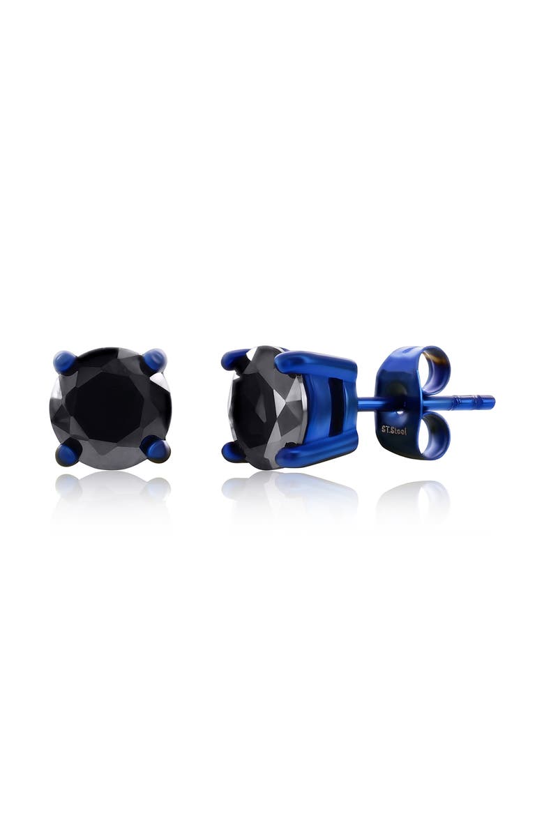 Men's 7mm Round Cubic Zirconia Stud Earrings, Main, color, BLACK/ BLUE