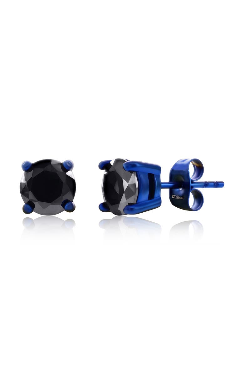 BLACKJACK Men's 7mm Round Cubic Zirconia Stud Earrings, Main, color, Black/ Blue