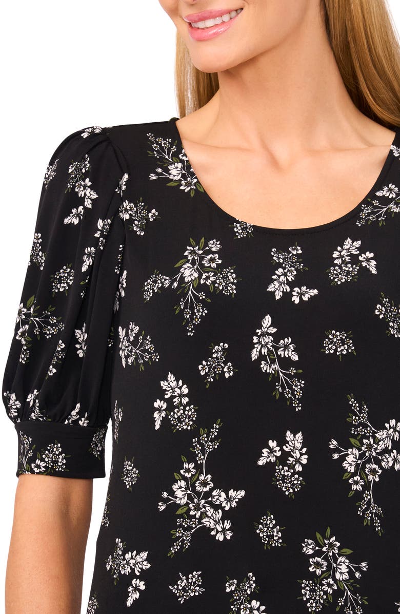 CeCe Floral Print Puff Shoulder Top, Alternate, color, Rich Black