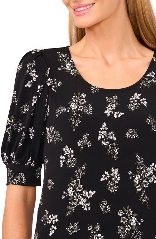 Cece Floral Print Puff Shoulder Top In Black