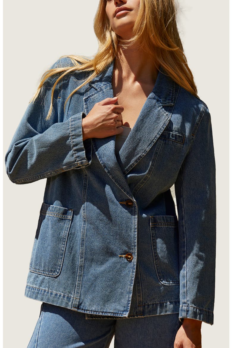 Double Breasted Denim Blazer Jacket, Main, color, Denim Blue