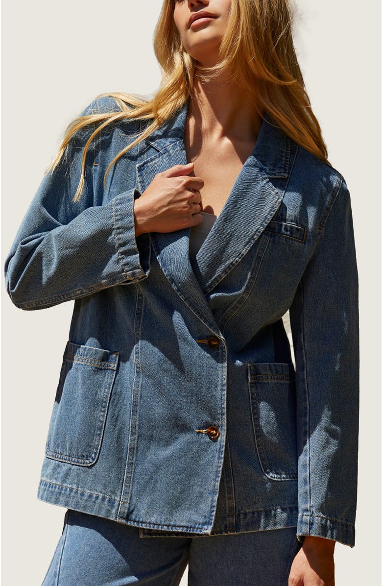 CRESCENT Double Breasted Denim Blazer Jacket, Main, color, 