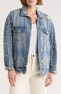 BLANKNYC Faux Pearl Distressed Denim Jacket