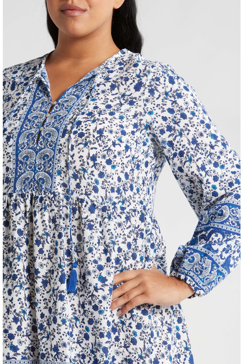 Milan Long Sleeve Organic Cotton Tunic Dress, Alternate, color, SNOW WHITE MILAN MAZARIN BLUE