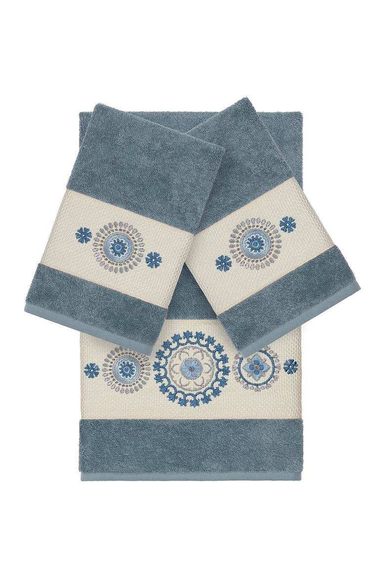 Turkish Cotton Geometric Design Bath & Hand Towels - Teal - Set of 3, Main, color, TEAL