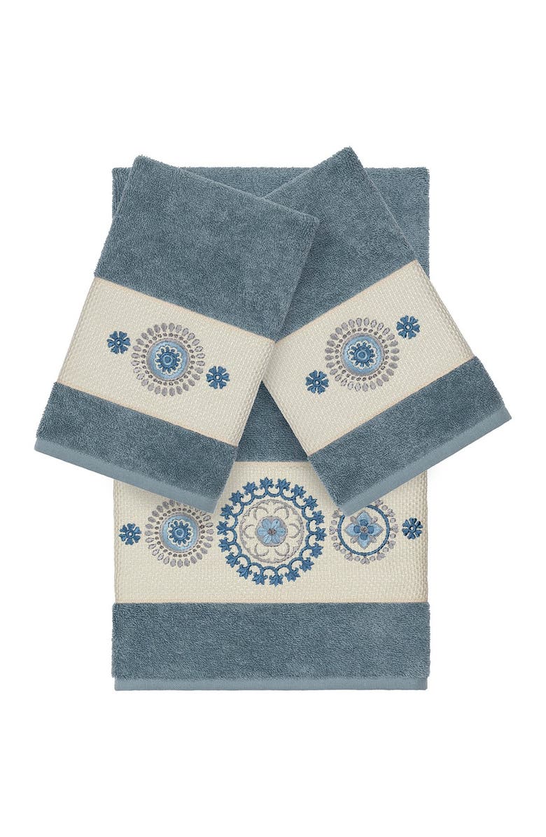 Linum Home Textiles Turkish Cotton Geometric Design Bath & Hand Towels - Teal - Set of 3, Main, color, Teal