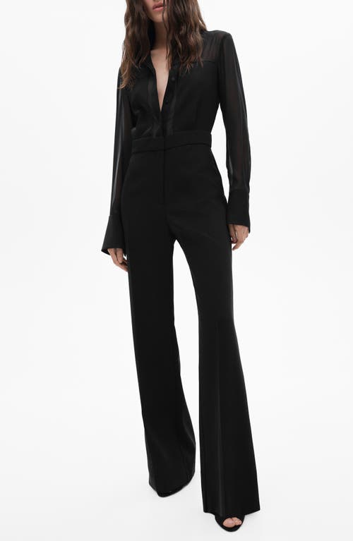 Mango Long Jumpsuit With Combined Design Black In Black