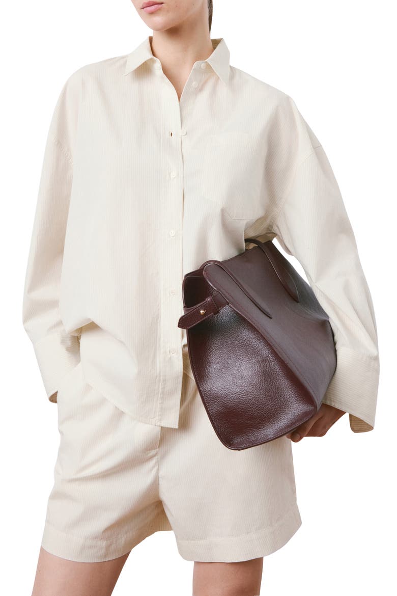 Stripe Oversize Cotton Button-Up Shirt, Main, color, ECRU