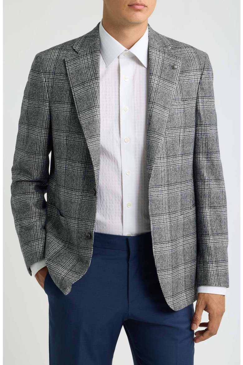 Myles Plaid Wool Sportcoat, Main, color, BLACK AND WHITE