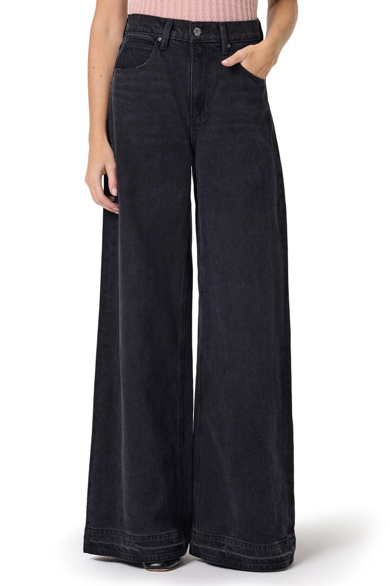 Cameron High Waist Release Hem Wide Leg Jeans, Main, color, BOHO BLACK