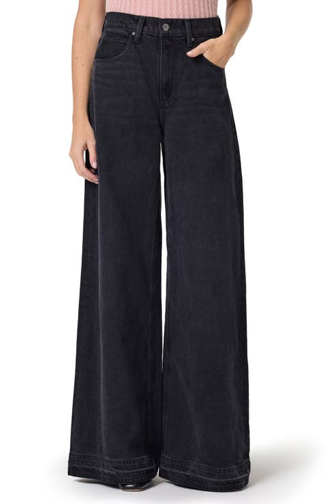 Cameron High Waist Release Hem Wide Leg Jeans (Boho Black)