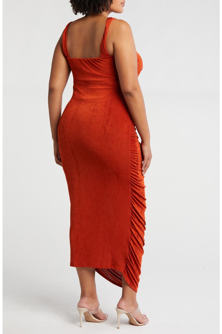 Cross Neck Stretch Body-Con Dress, Alternate, color, RUST