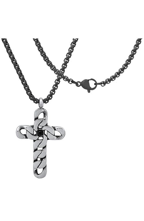 Hmy Jewelry Two-tone Stainless Steel Crystal Cross Pendant Necklace In Silver/black