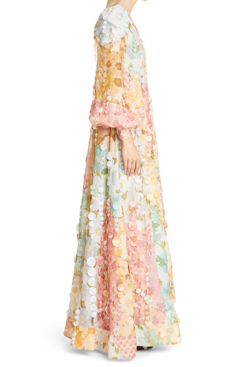Zimmermann Tempo Patch Long Sleeve Linen & Silk Gown, Alternate, color, 