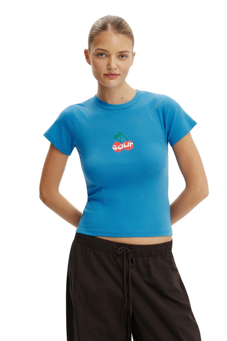 Women's The Tiny Graphic Tee, Main, color, Sour Cherry  Cobalt