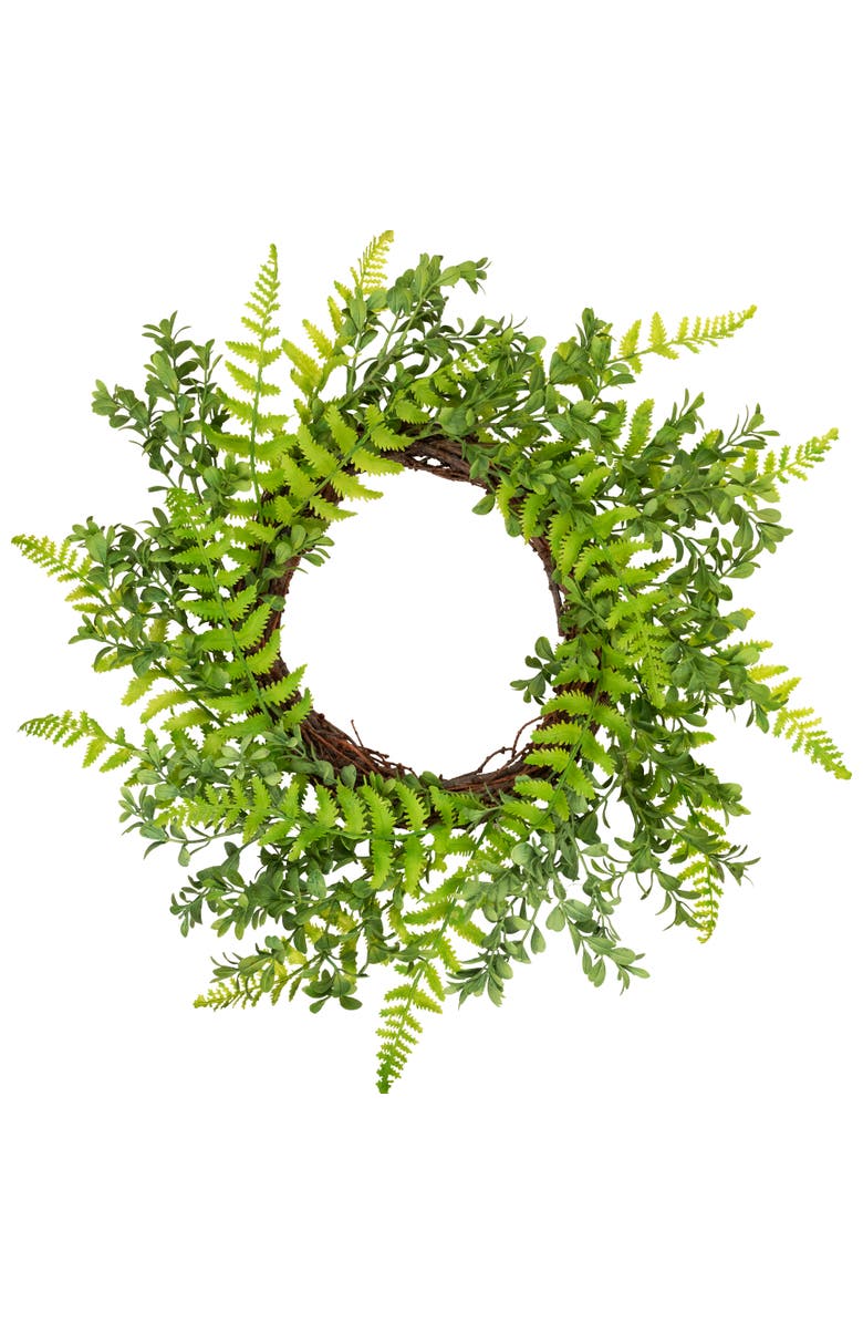 Northlight Fern Leaf Artificial Springtime Wreath - Green - 18", Main, color, Green