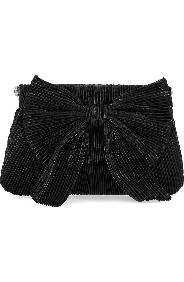 Jessica McClintock Vivienne Pleated Bow Clutch, Main, color, Black