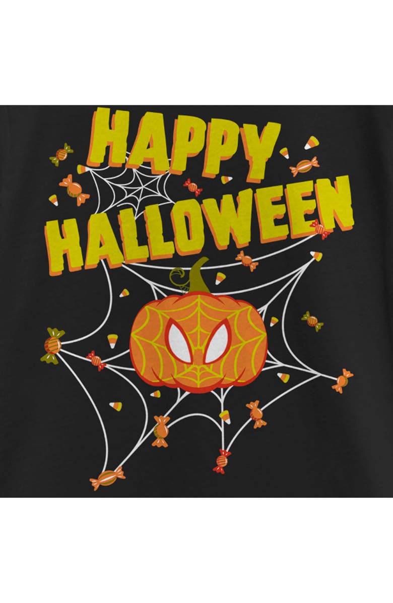 Marvel Girl's Marvel Spider-Man Jack-O'-Lantern Happy Halloween  Graphic T-Shirt, Alternate, color, Black